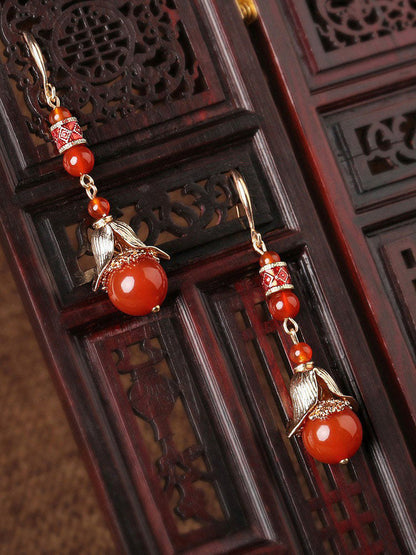 Red Agate Dangling Earrings | Cheongsam Jewelry