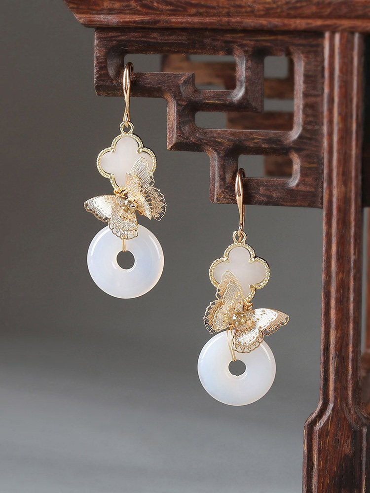 Four Leaf Clover and Golden Butterfly Earrings | Hanfu Jewelry