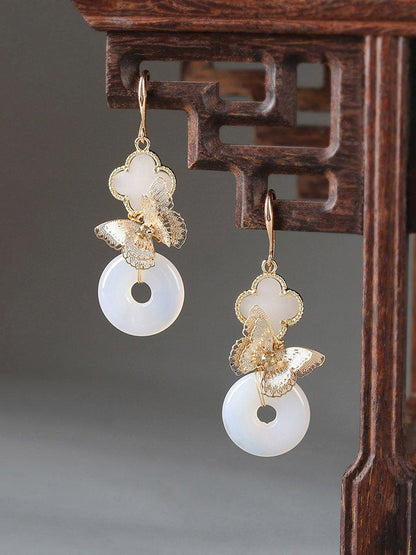 Four Leaf Clover and Golden Butterfly Earrings | Hanfu Jewelry