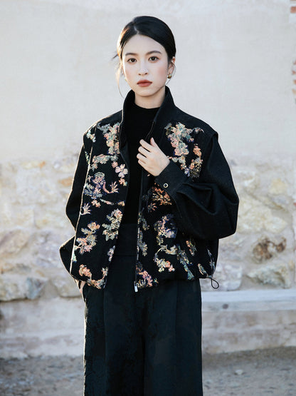 New Chinese Style Dragon Motif Sequin Oversized Jacket - Tunan 图南