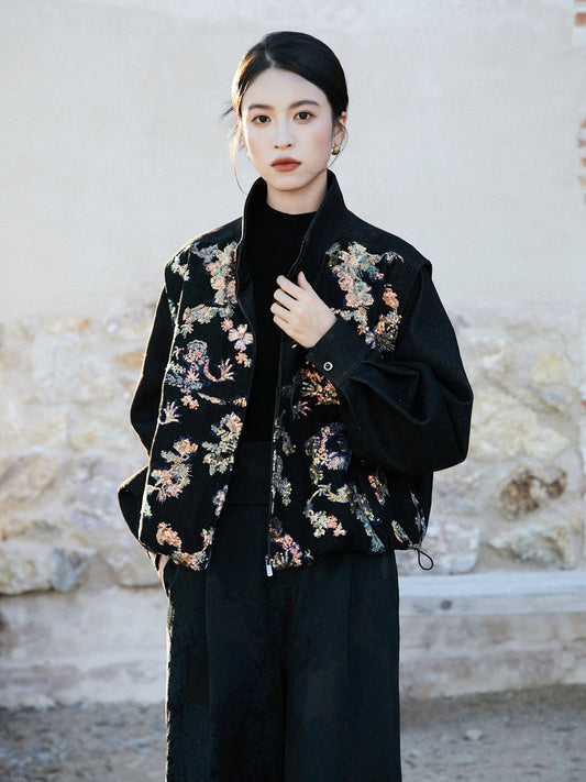 New Chinese Style Dragon Motif Sequin Oversized Jacket - Tunan 图南