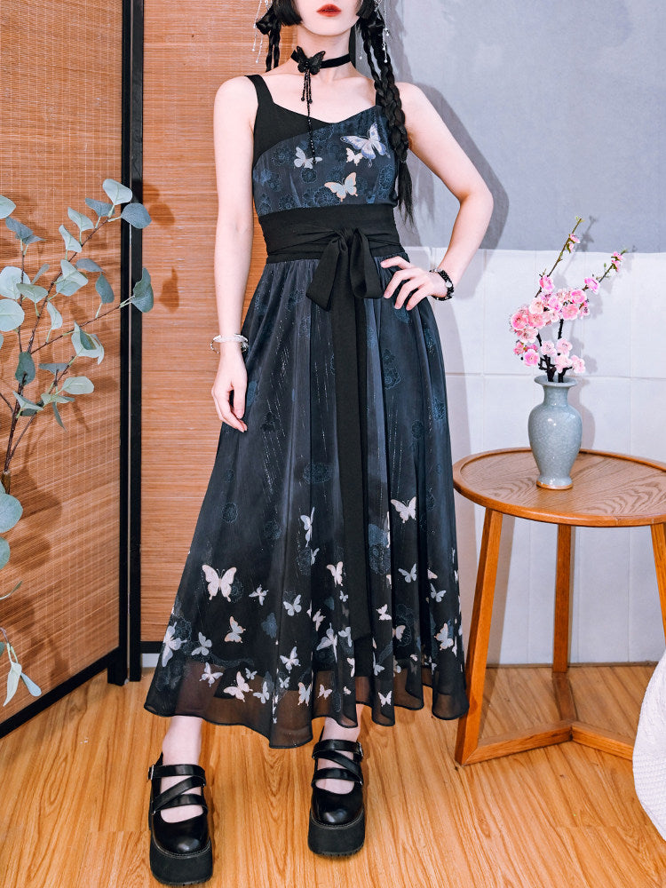 New Chinese Style Butterfly Print Sundress - Yin 蝶吟
