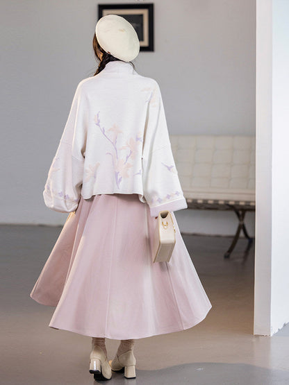 Song Dynasty Modern Hanfu Jacket and Wrap Skirt for Autumn and Winter - Dreamy Iris 鸢尾梦 (Preorder)