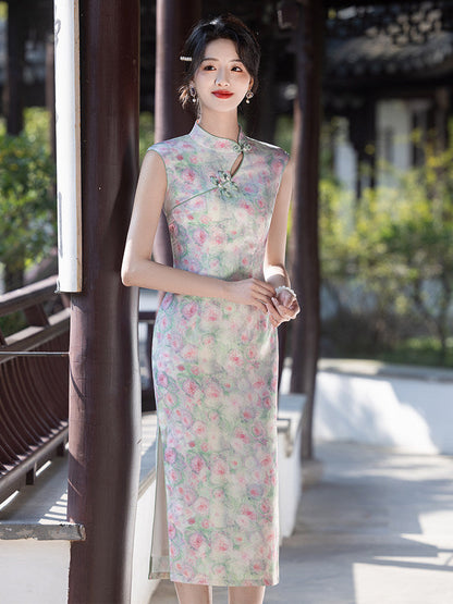 Sleeveless Floral Long Cheongsam | Eleanor