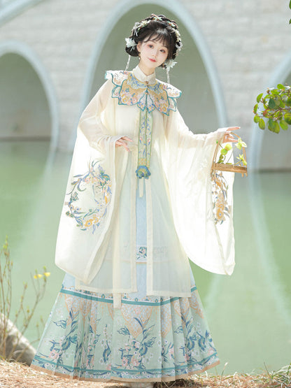 Ming Dynasty Summer Hanfu Set with Robe & Mamian Skirt | Huayao 兰花瑶