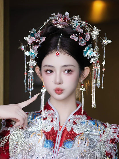 Winter Silver Butterfly - Tassel Bridal Hair Accessories Vintage Chinese Wedding Headpiece for Hanfu