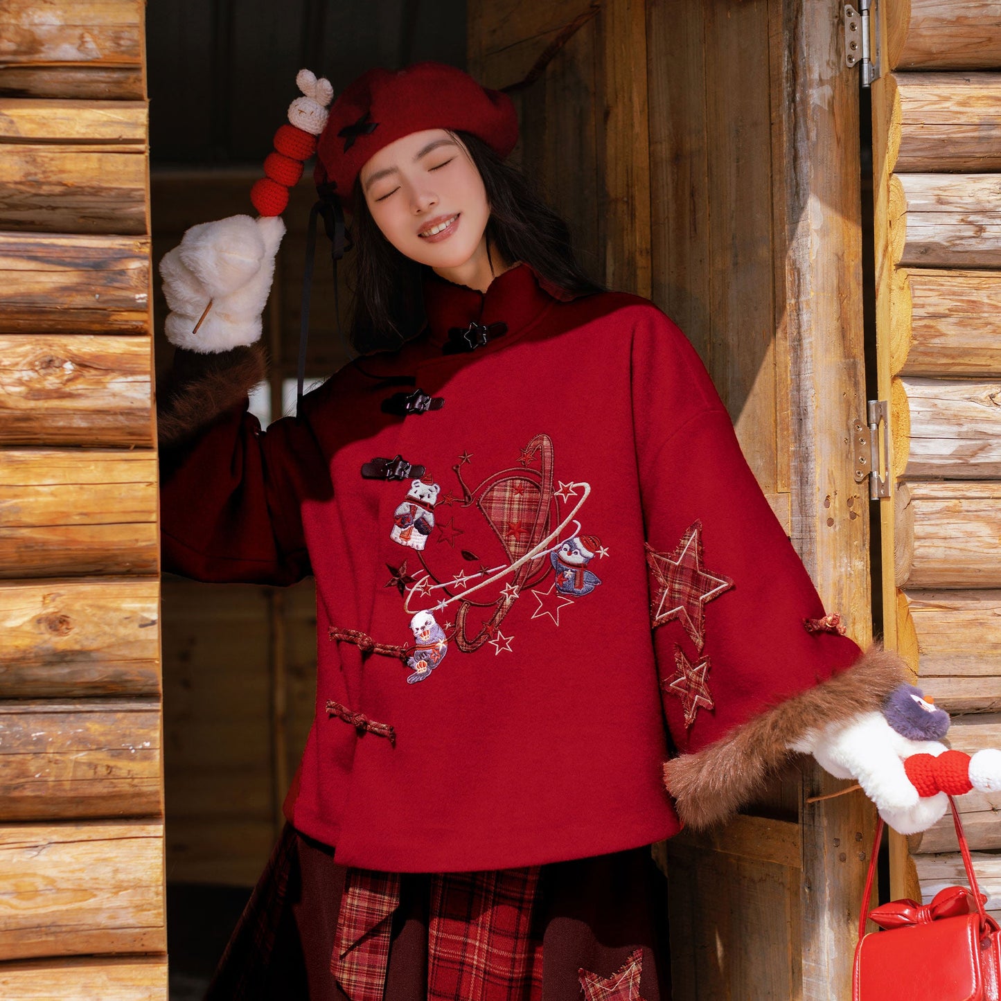 Neo Chinese New Year Sweet Plaid Jacket | Winter 冬日联萌