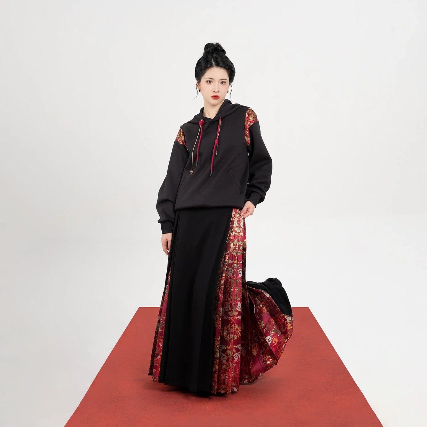 New Chinese Style Chinese Festivals Set Red Hooded Sweatshirt & Mamianqun - Such Deer 如芒在鹿 (Preorder)