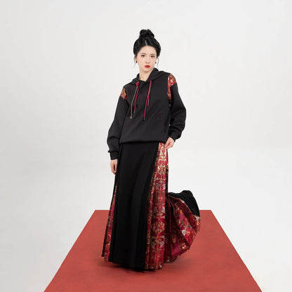 New Chinese Style Chinese Festivals Set Red Hooded Sweatshirt & Mamianqun - Such Deer 如芒在鹿 (Preorder)