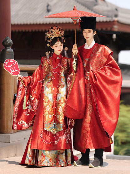 Ming Dynasty Chinese Wedding Hanfu Couple Set | Union of Phoenix & Qilin 凤栖梧麟