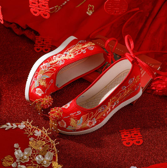 Bloom - wedge heel embroidered hanfu bridal shoes — side profile