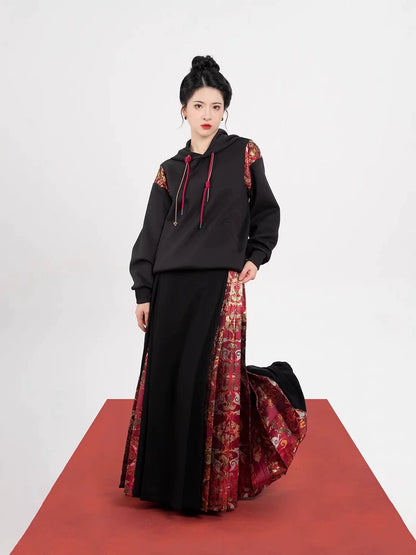 New Chinese Style Chinese Festivals Set Red Hooded Sweatshirt & Mamianqun - Such Deer 如芒在鹿 (Preorder)