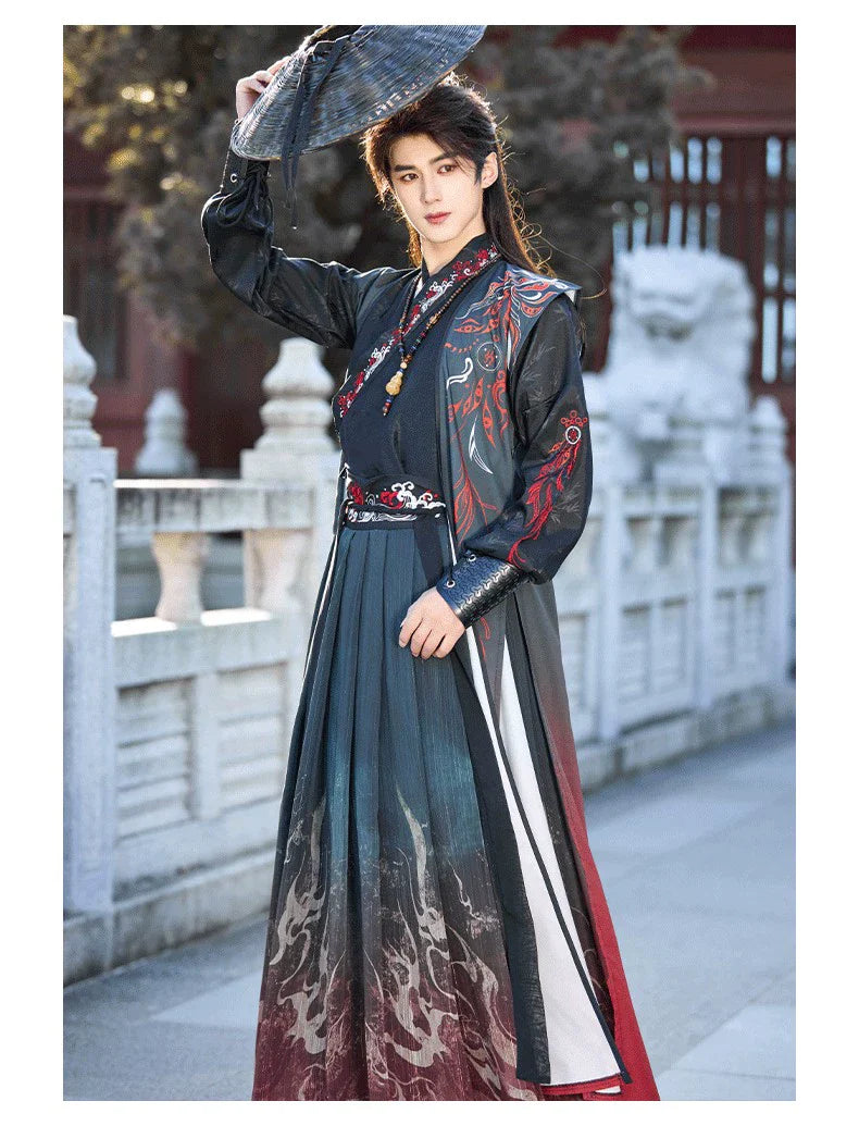 Crimson Flame 赤焰 - Unisex Wei-Jin Style Hanfu Robe with Cross Collar, Cool Heroic Ancient Style Outfit