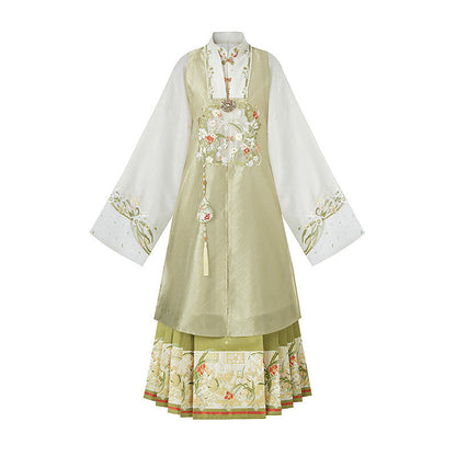 Ming Dynasty Spring Hanfu Outfit with Robe & Mamian Skirt | Spring Returns 踏春归