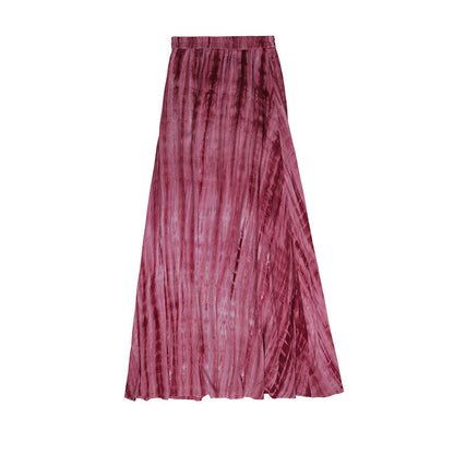Qipao Style Slit Ao Dai Tie-Dye Dress - Crimson 绯色 (Preorder)