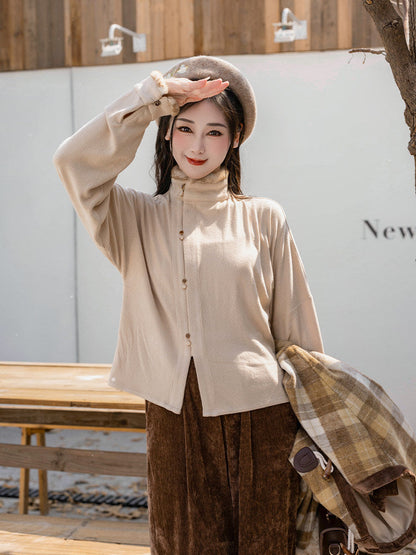 Ming Dynasty Modern Hanfu Wool Blend Plaid Jacket and Wide Leg Pants - After Class 下课后