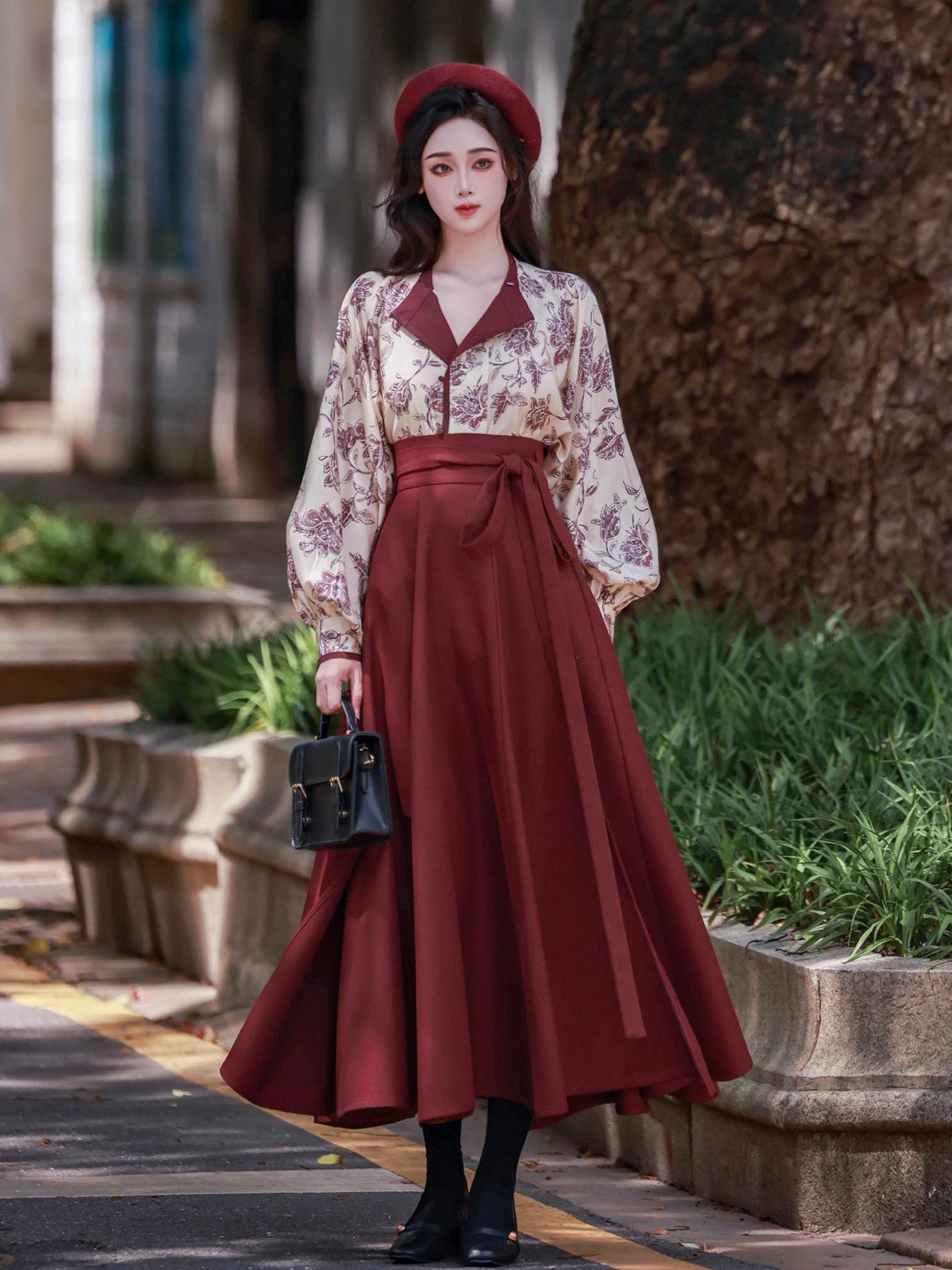New Chinese Retro Style Long Sleeve Top and Vest with Ten Panel Wrap Skirt - Mulan 木兰 (Preorder)