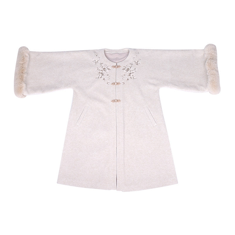 Ming Dynasty Modern Hanfu Coat and Wrap Skirt for Autumn and Winter - Cappuccino 卡布奇诺