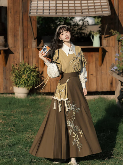 Hazelnut Milk Tea - Modern Hanfu Blouse and Skirt Outfit