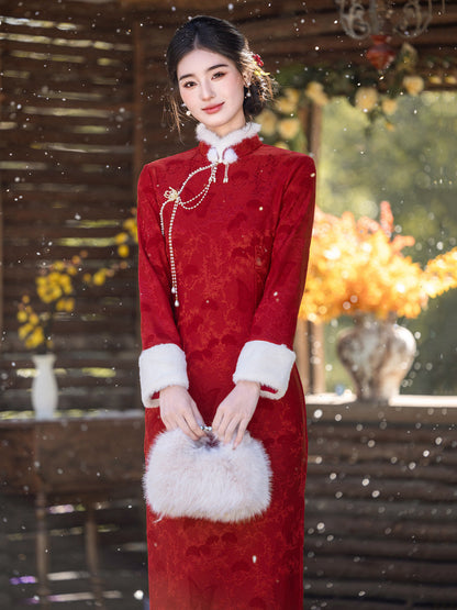 Chinese Wedding Engagement & Tea Ceremony Long Sleeve Cheongsam | Juedai