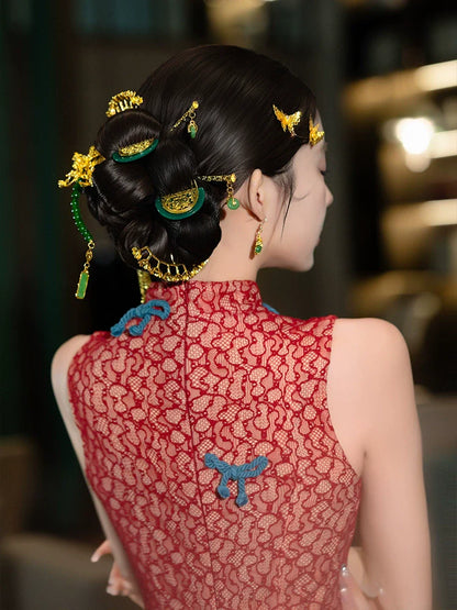 Vintage Gold Butterfly - Bridal Hairpin Set Chinese Wedding Tassel Hair Accessories for Xiuhe Dragon Phoenix Dress