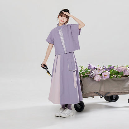Xunshan | New Chinese Style Stand Collar Top and Skirt Set