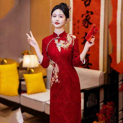 Chinese Wedding Engagement & Tea Ceremony Short Sleeve Cheongsam | Magpie Bridge