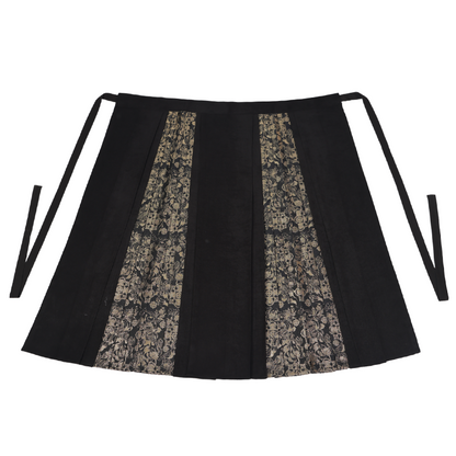 Ming Dynasty Modern Hanfu Black Gold Thread Embroidered Mamian Skirt & Crop Jacket | Niannian 年年