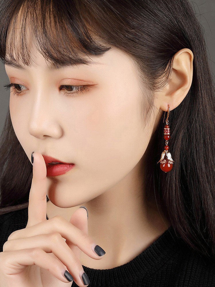 Red Agate Dangling Earrings | Cheongsam Jewelry