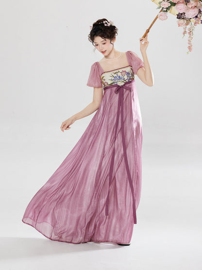 Lian Chun | Regency Style Modern Chinese Embroidered Puff Sleeve Dress
