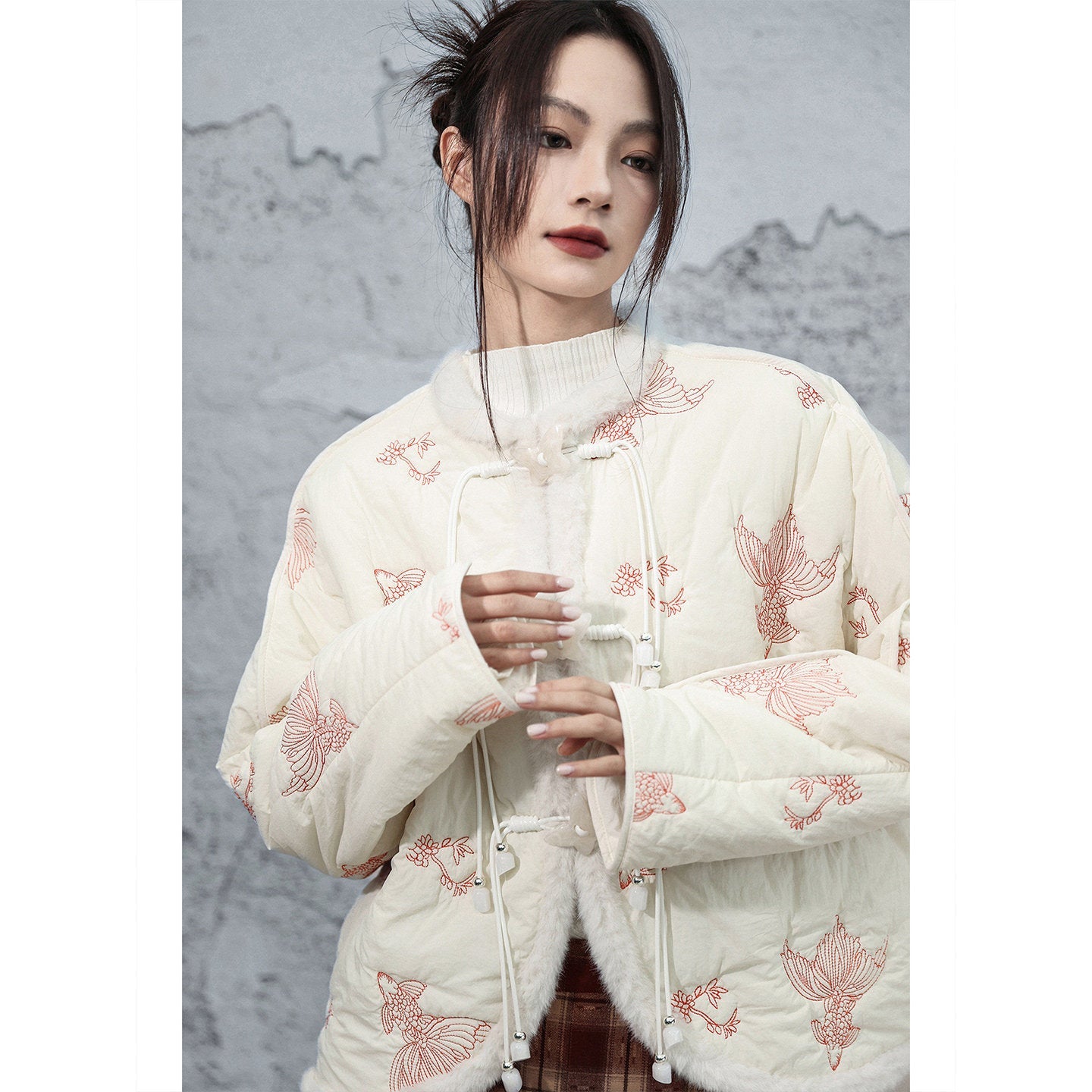 New Chinese Style Koi Embroidered Crop Jacket - Chi Mengli 池梦鲤