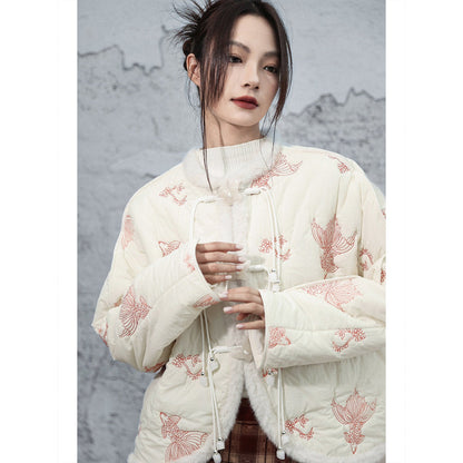 New Chinese Style Koi Embroidered Crop Jacket - Chi Mengli 池梦鲤