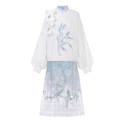 Ming Dynasty Modern Hanfu Sweater and Mamianqun - With Rabbits 与兔兔