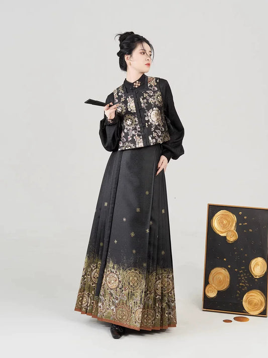 Jinghua Jade Mirror Chinese Blouse & Mamian Skirt Outfit - modern Ming-inspired hanfu, front view