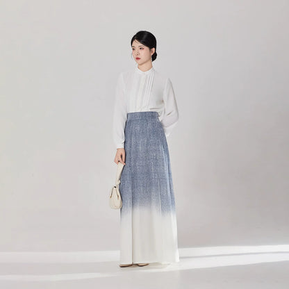 New Chinese Style Women Long Sleeve Top and Three Pleat Skirt Modern Hanfu Set - Spring Diaries 春涧集 (Preorder)
