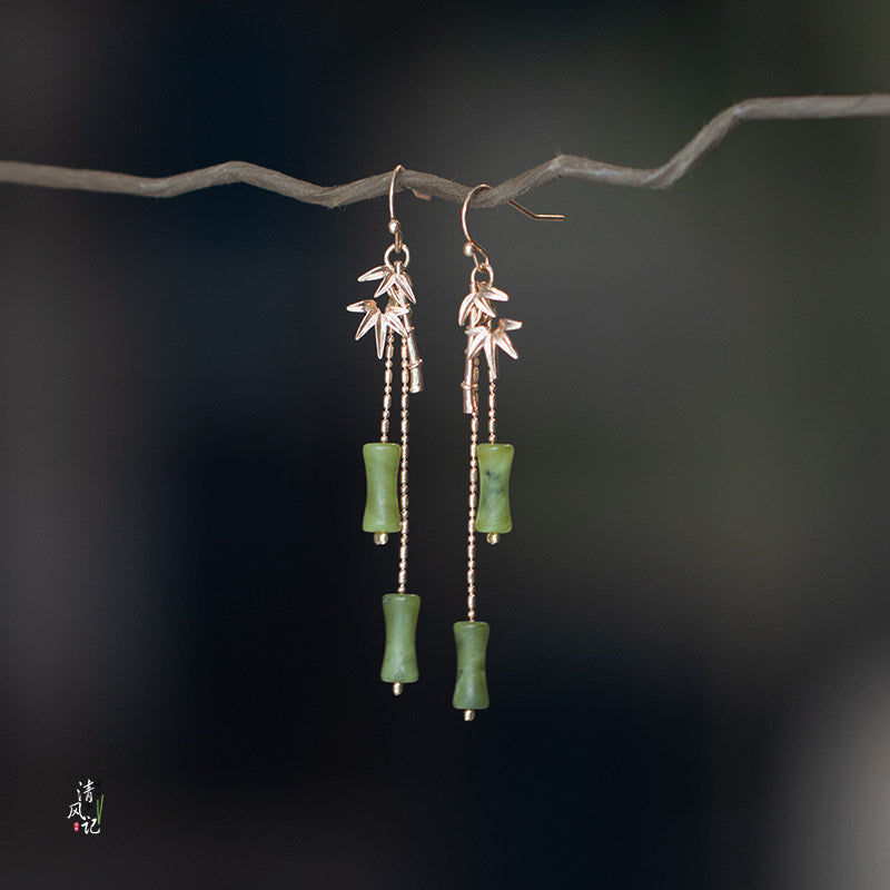 Golden Bamboo Leaves Earrings | Hanfu Jewelry