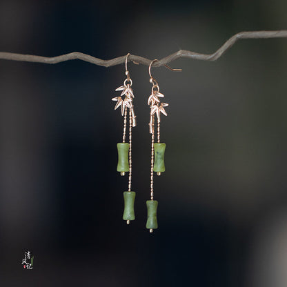 Golden Bamboo Leaves Earrings | Hanfu Jewelry