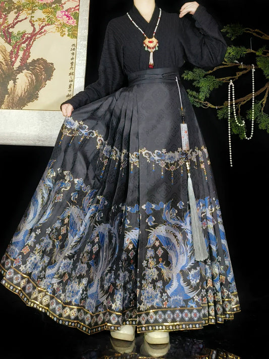 Sapphire Phoenix - new Chinese style Ming Dynasty hanfu matching set, front view