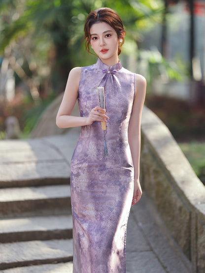 Sleeveless Violet Long Cheongsam | Resonate