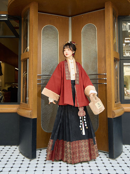 Ming Dynasty Cross Collar Jacket and Mamianqun - Watching the Years 守岁