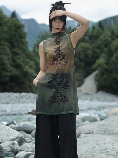New Chinese Style See Through Mesh Sleeveless Top - Tang Dynasty Anecdotes 盛唐逸事