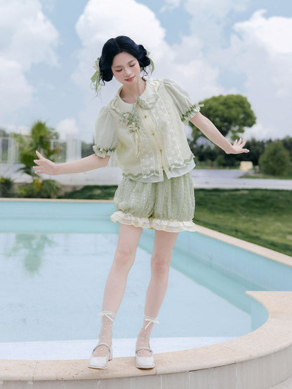 New Chinese Style Summer Short Sleeve Shirt and Bloomers - Meilong Jasmine 玫珑茉莉