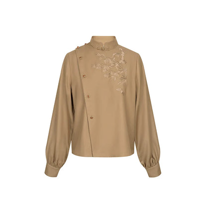 New Chinese Style Women Long Sleeve Top, Skirt & Long Coat Modern Hanfu Set - Brown Pine 泠竹褐松 (Preorder)