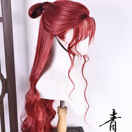 Fire Lord hanfu costume hair wig — detail view
