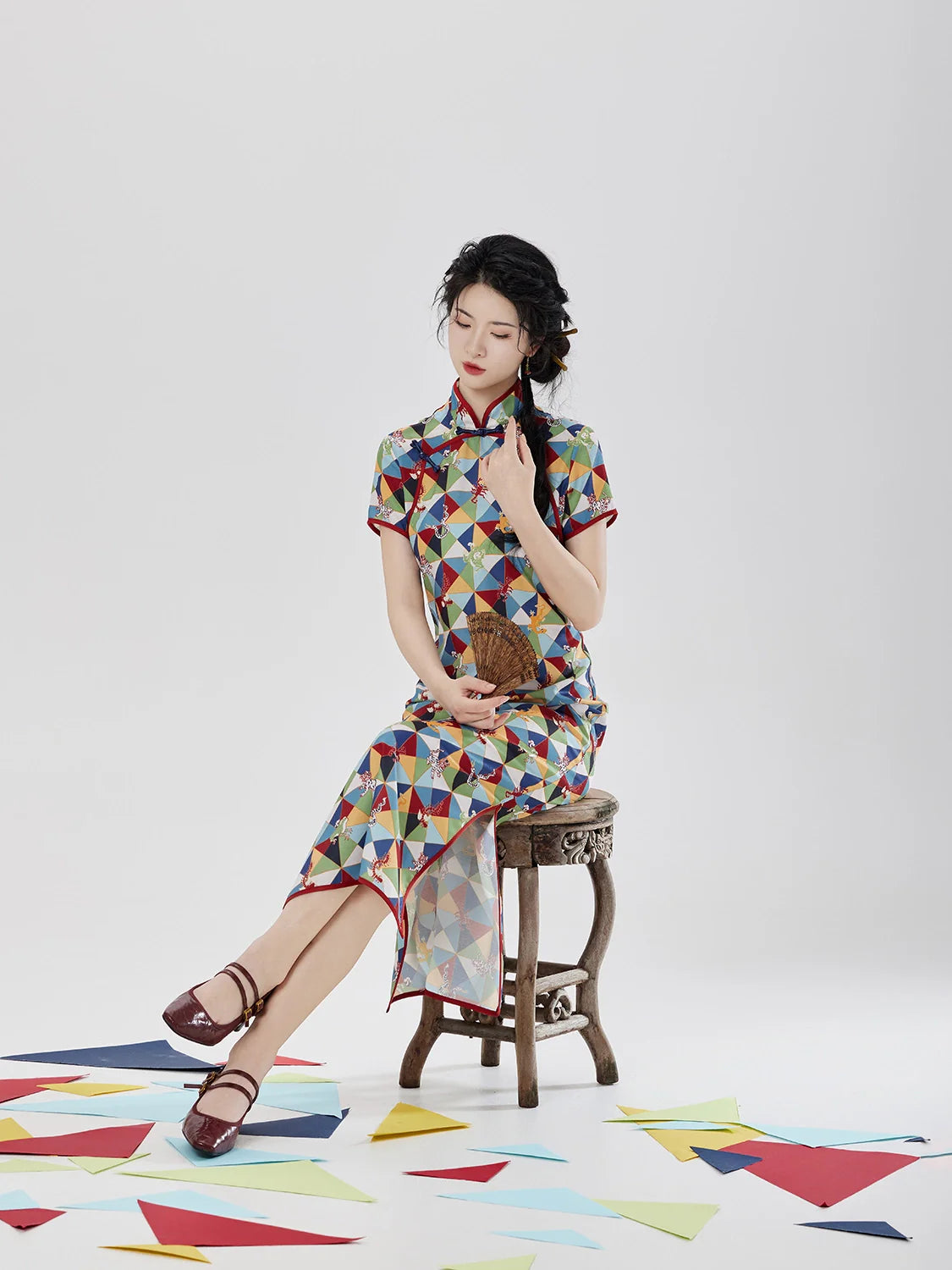 New Chinese Style Short Sleeve Midi Cheongsam Dress - Five Poisons 五毒图 (Preorder)