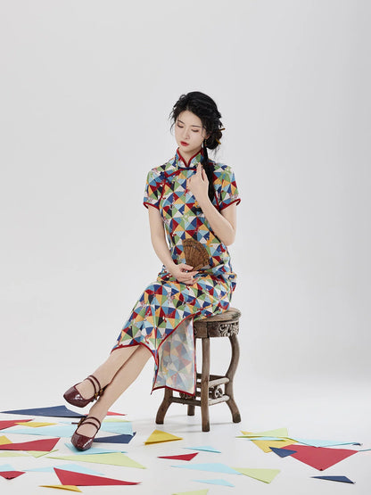 New Chinese Style Short Sleeve Midi Cheongsam Dress - Five Poisons 五毒图 (Preorder)