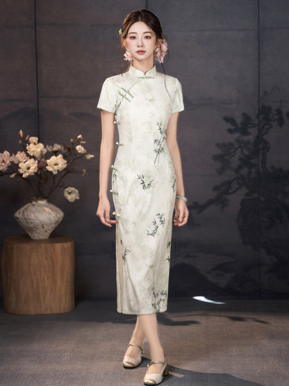 Short Sleeve Floral Midi Cheongsam | Ink