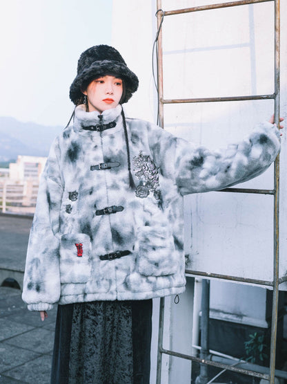 New Chinese Style Faux Rabbit Plush Fur Jacket - Yinhu 寅虎