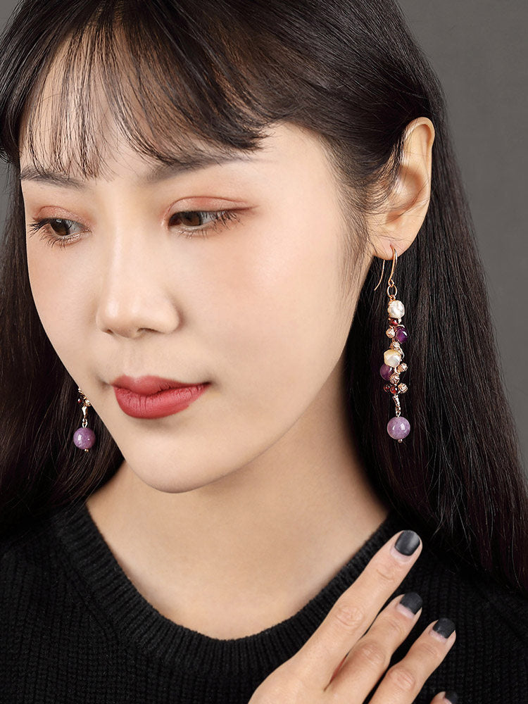 Lavender Pearl Drops Earrings | Cheongsam Jewelry