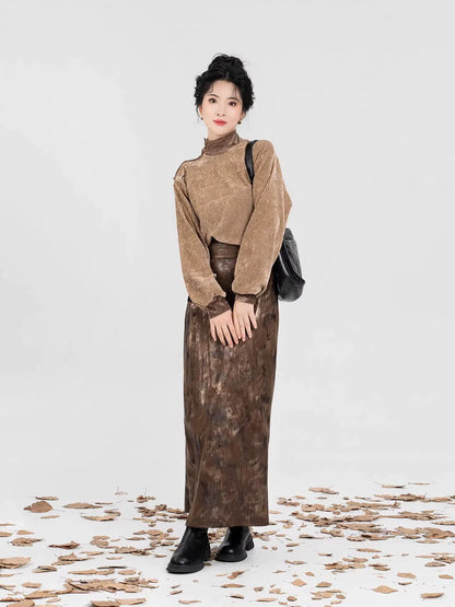 New Chinese Style Women Embroidered Velvet High-Neck Top & Spiral Skirt - Twilight 暮也 (Preorder)